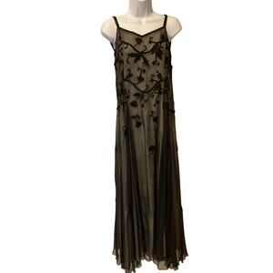 ANOPIA Collezioni Black Beaded Chiffon Evening Gown – Size 8